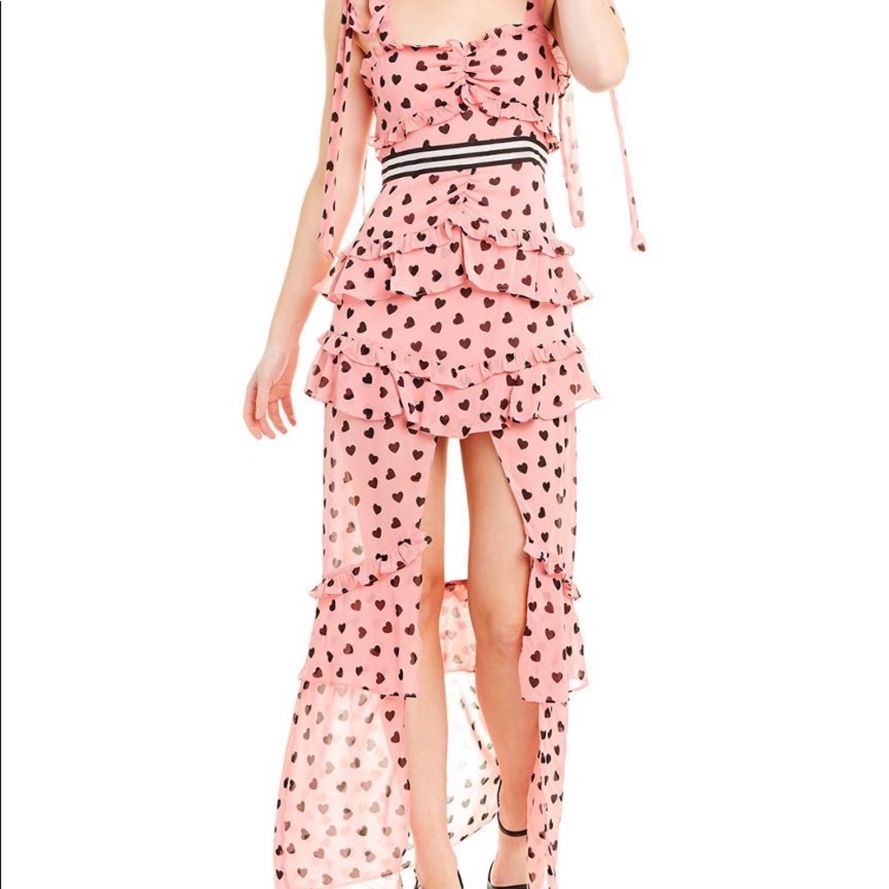 For Love And Lemons Maison Maxi Dress Pink with 🖤 Hearts Size Large